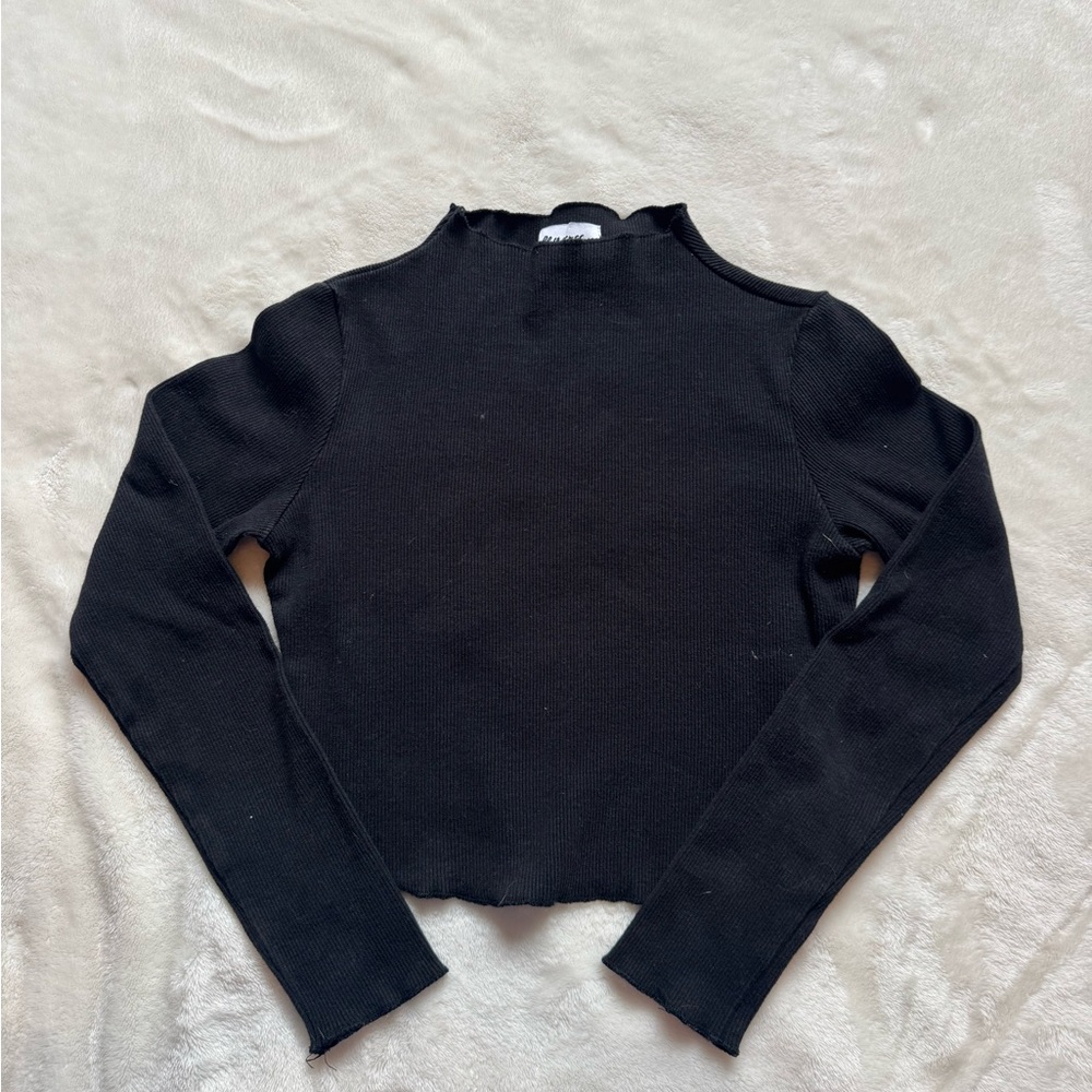 Princess Polly Black Ribbed Long Sleeve Crop Top